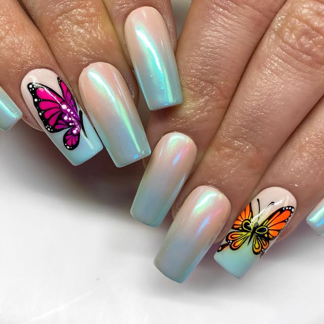 Chrome ombre nails on acrylics