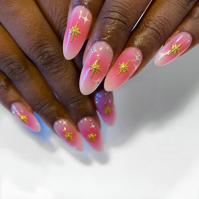 High shine almond ombre nails