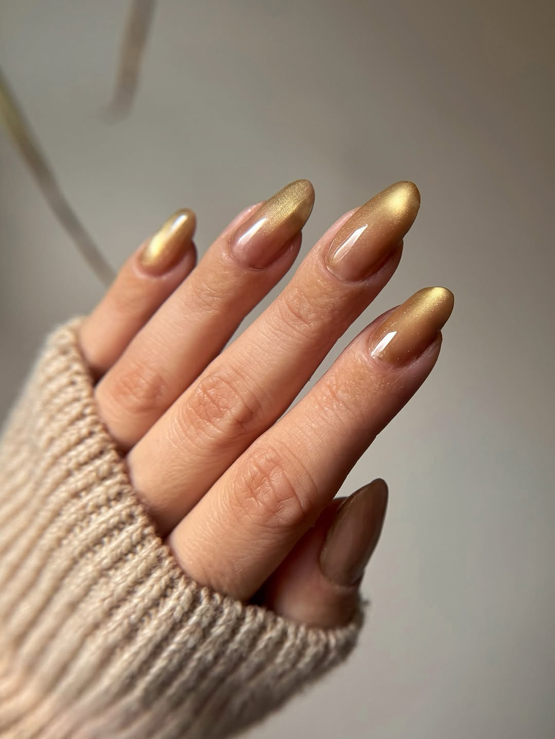 Velvet cat eye almond ombre nails