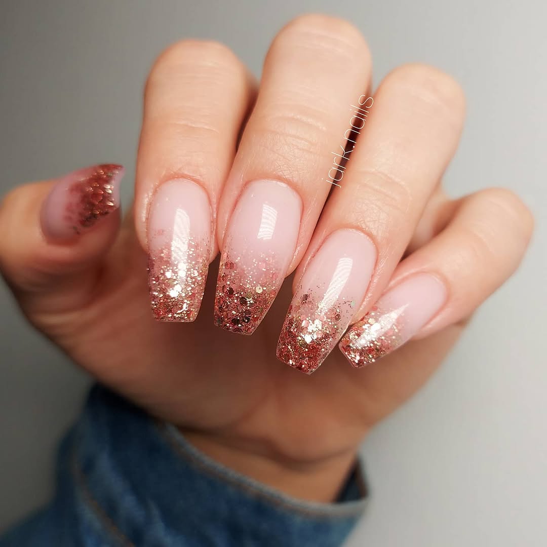 Glitter coffin ombre nails