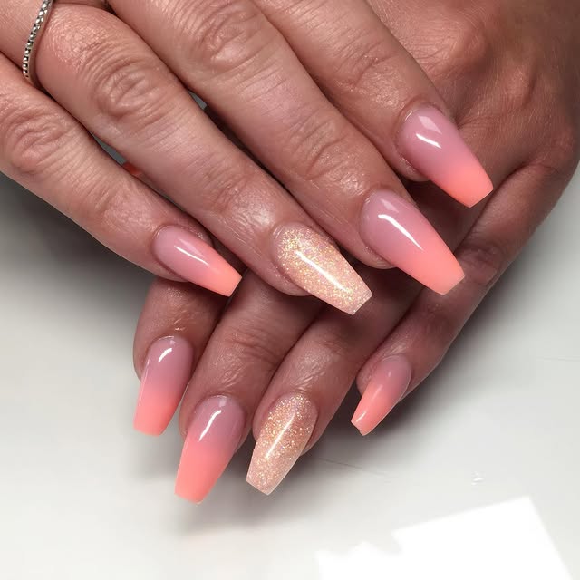 Neon pink coffin ombre nails