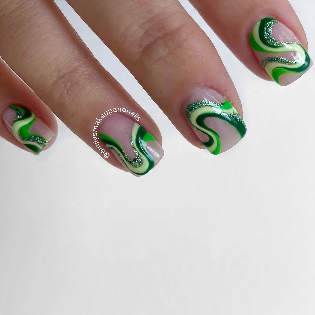 Acrylic ombre nails with abstract swirls