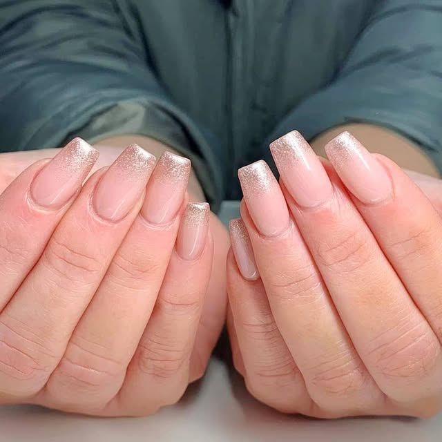 Nude shimmer acrylic ombre nails