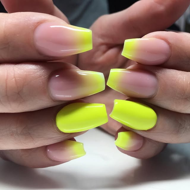 Coffin yellow ombre nails