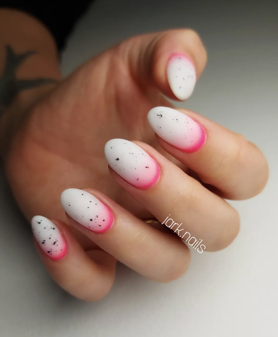 Speckled matte pink and white ombre nails