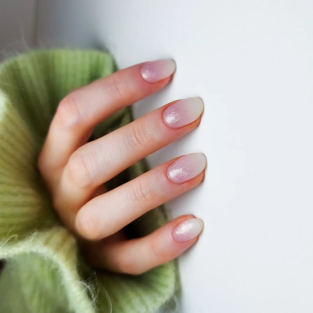 Sheer, glazed ombre nails