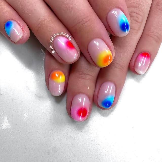 Short ombre nails with aura blobs