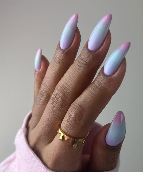 baby blue and pink ombre nails