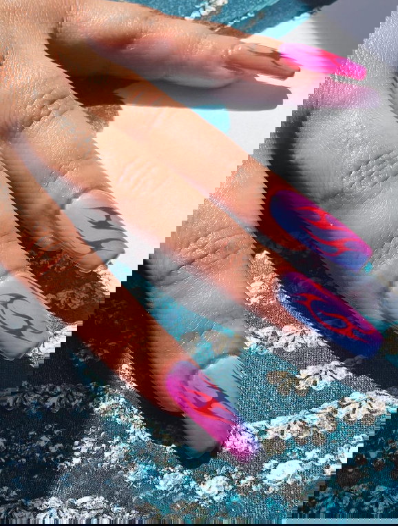 bright pink and bright blue ombre nails