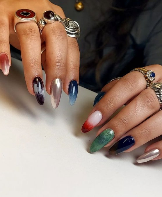 mismatched ombre nails