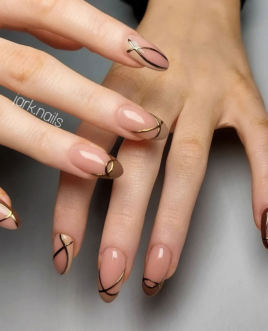 Chocolate milk and gold French tips