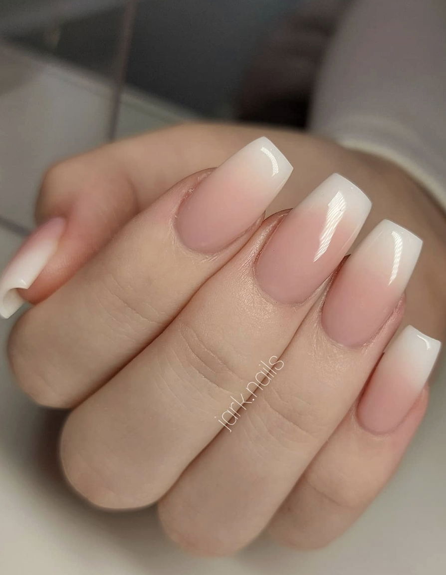 Coffin nude ombre French tip nails