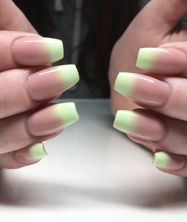 Lime and nude ombre French tip nails