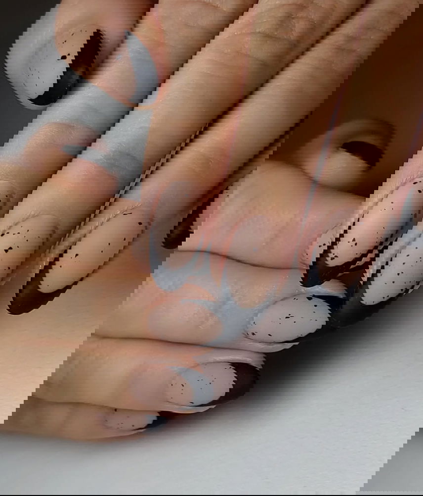 Matte black French tip nails