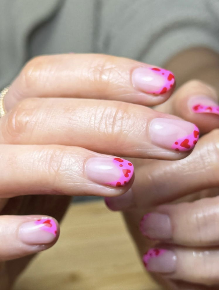 Pink Valentine French tip nails