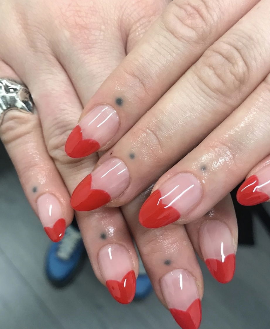 Red heart Valentine's French tip nails