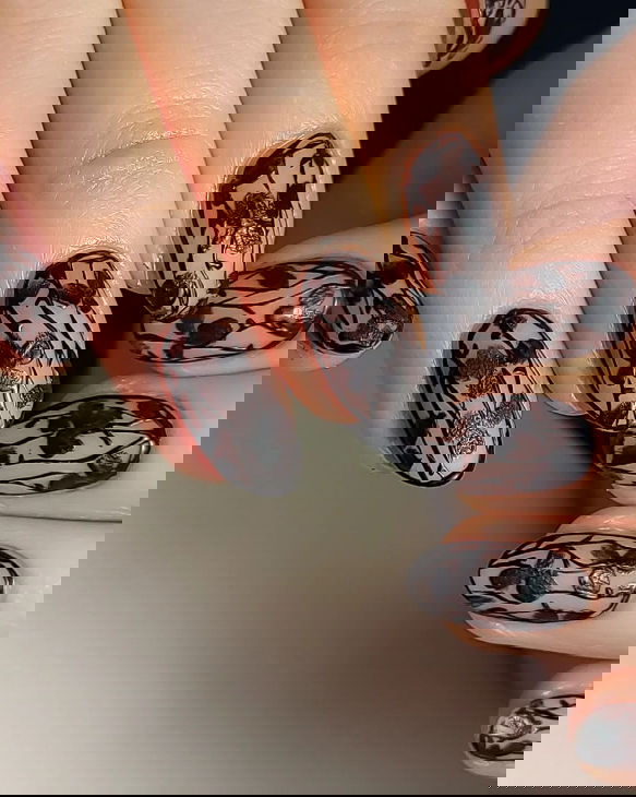 black lace winter nails