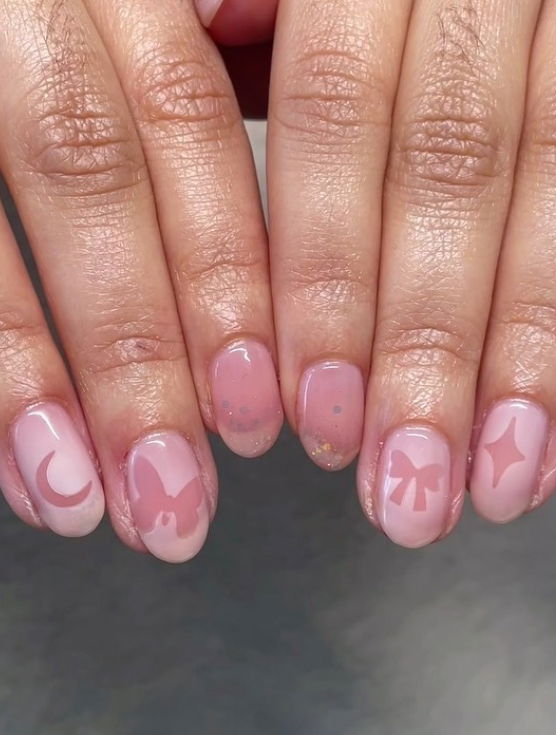 light pink stencil nail design