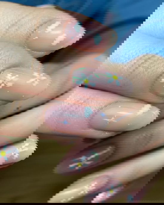 nude nails with flowers