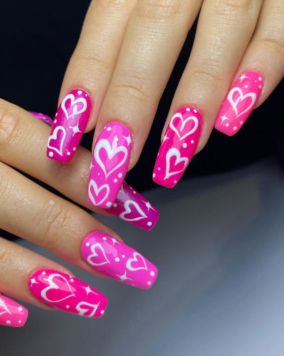 barbie heart pink nails