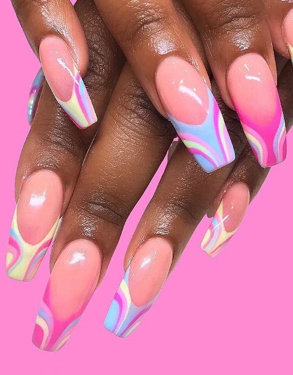long pink swirl nails french tip fly nails