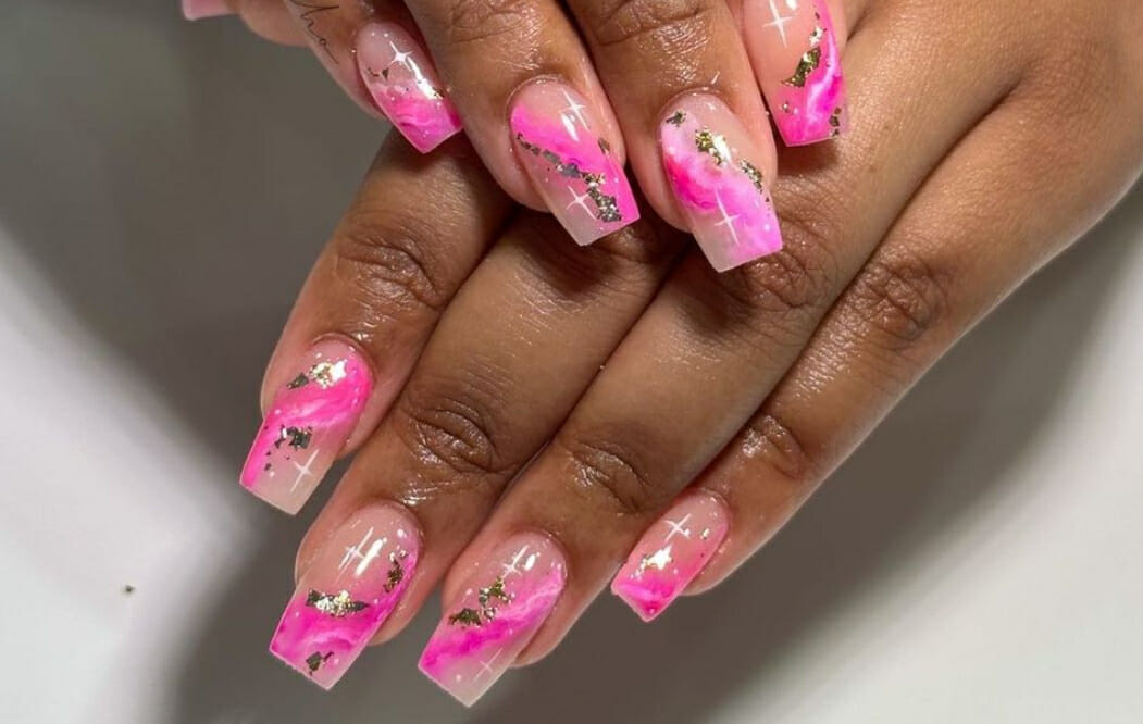 hot pink and silver nail designs