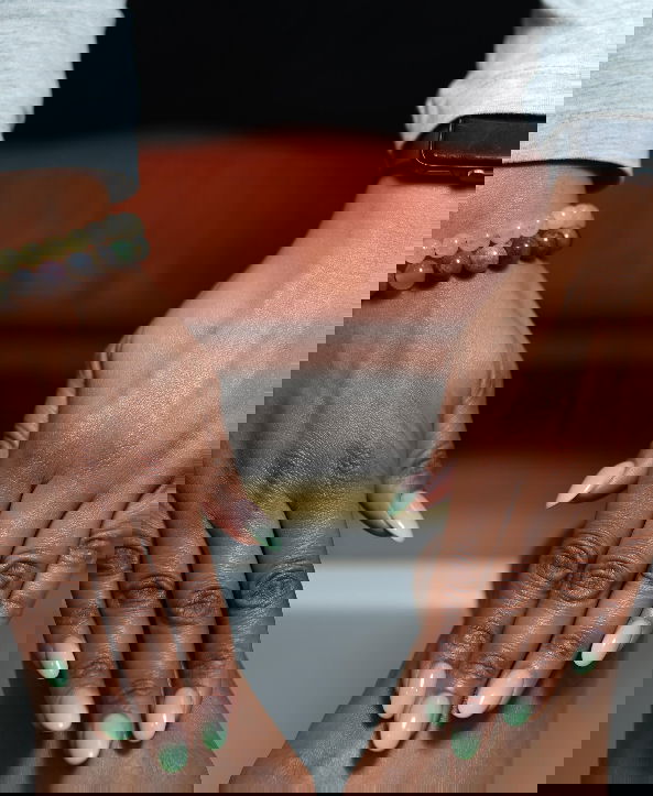 nude and green nails