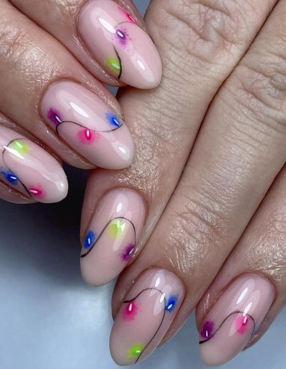 nude christmas lights nails