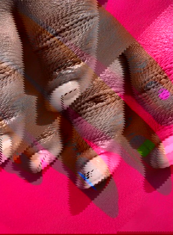 nude nails with geometric designs