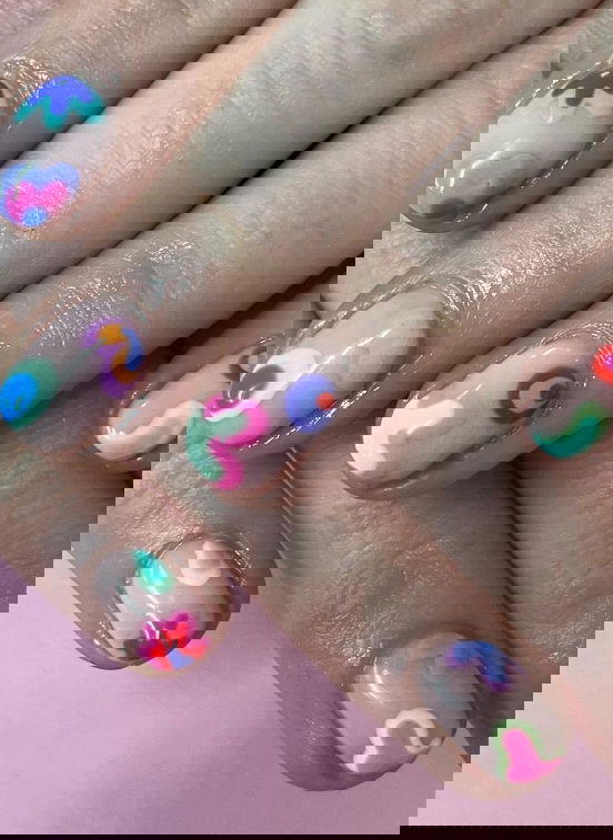 nude nails with groovy summer designs