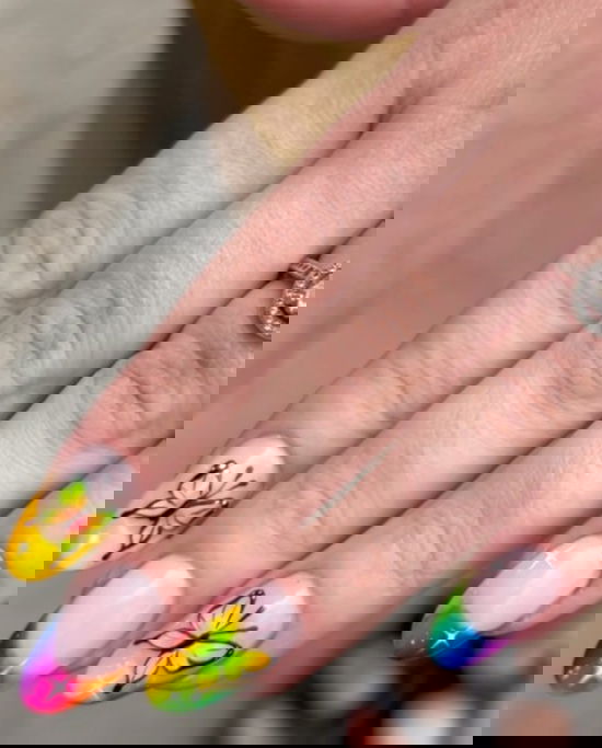 nude with neon nails