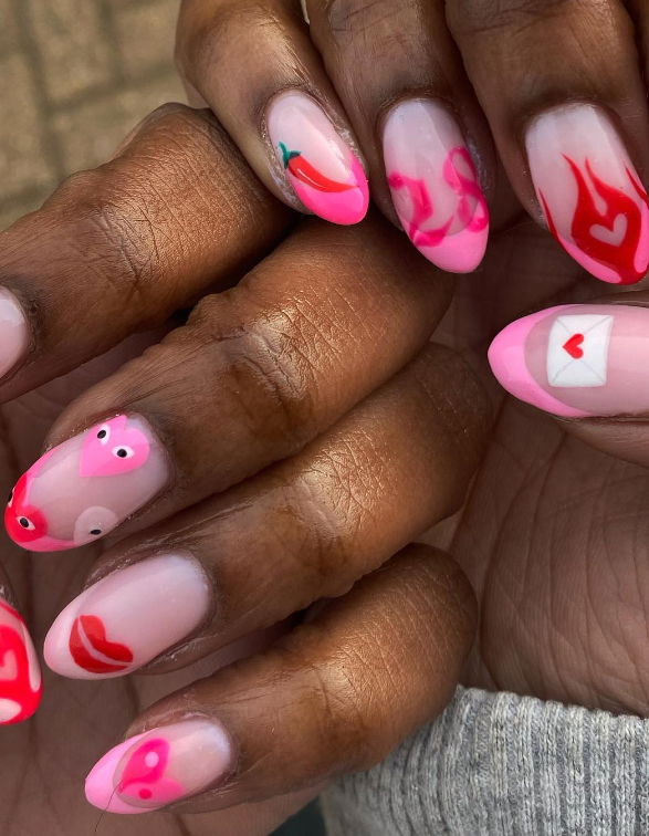 pink and red french tip nails