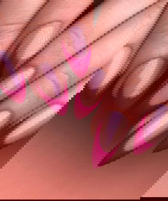 pink french tip stiletto glazed nails