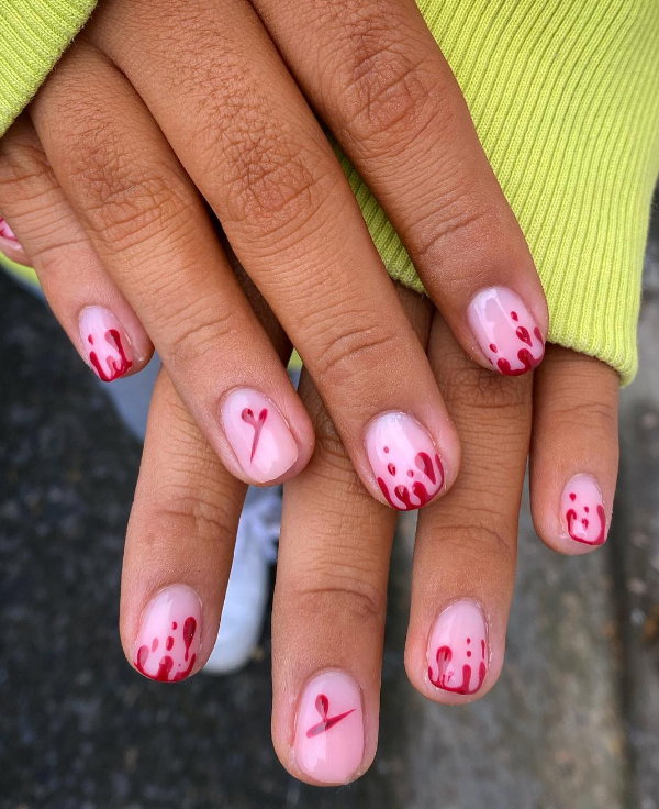 pink and dripping blood halloween nails daisy