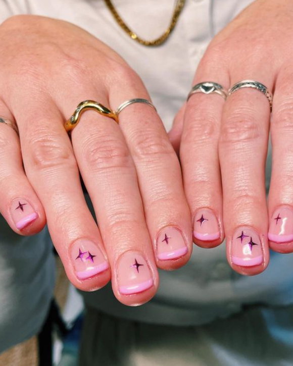 short french tip nails with stars jess
