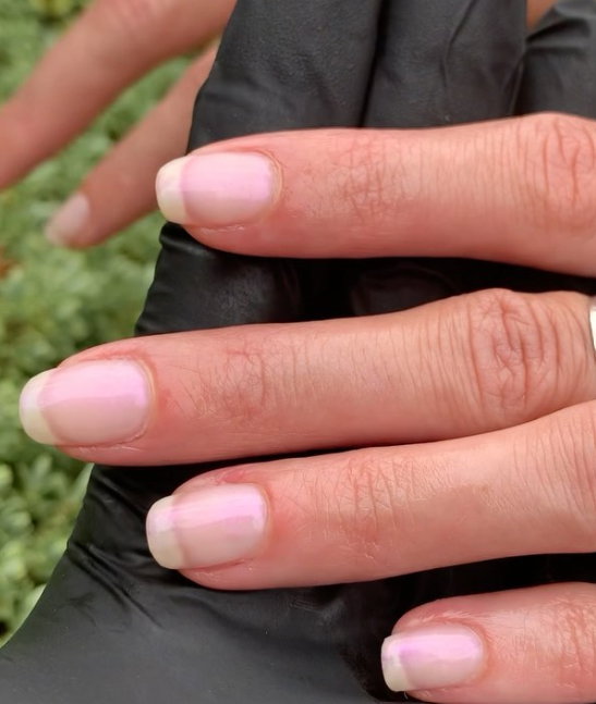 short iridescent french tip nails