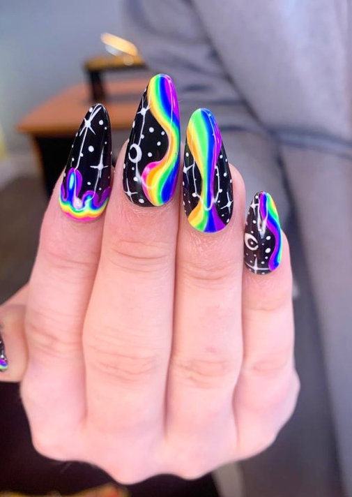 black and purple rainbow nails