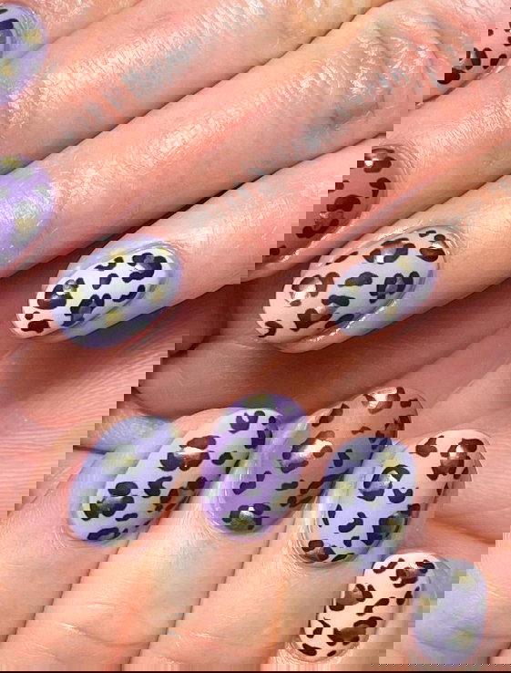 leopard print matte purple nails