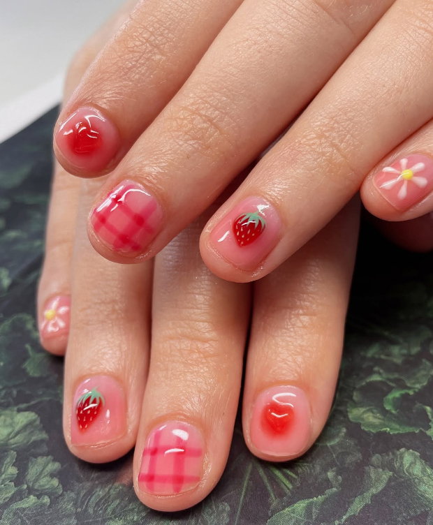 mismatched pink jelly nails