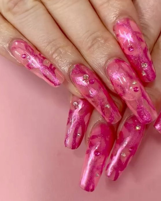 jelly pink nails queens coffin