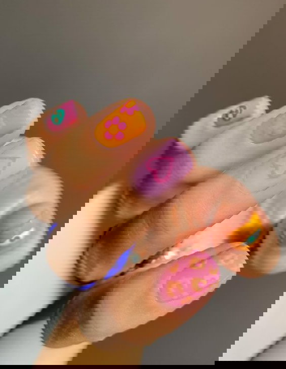 orange and pink with nail art