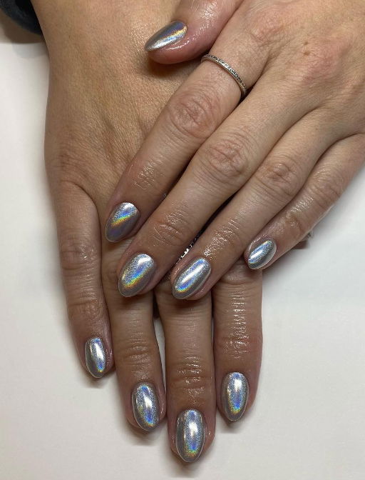 silver disco chrome nails