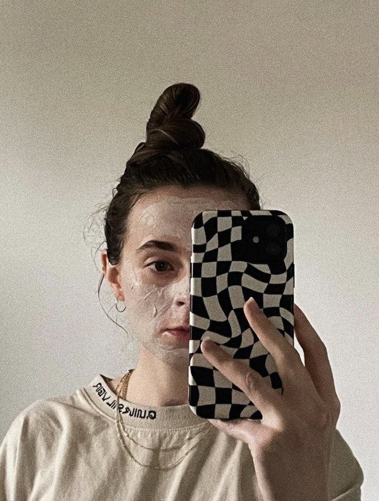 | Live That Glow Journalist Grace Day with acne mask on