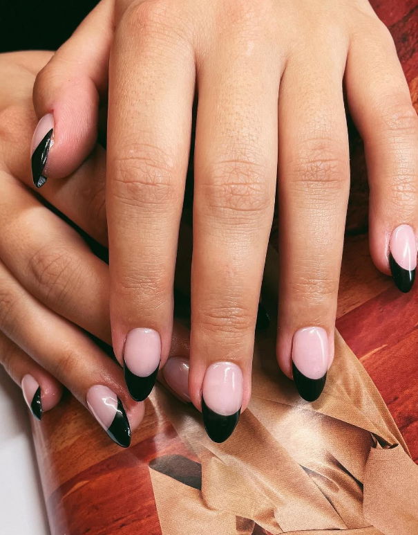 almond black french tip nails