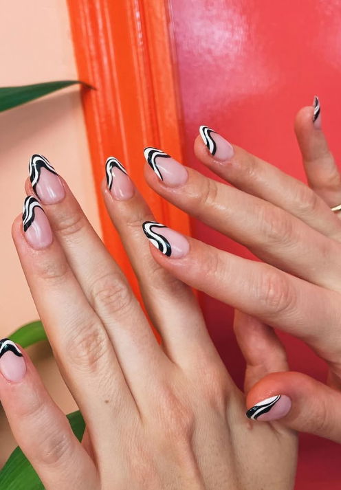 wavy french tip almond nails