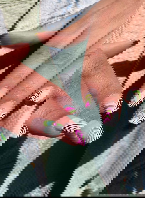 black white colourful french tip nails