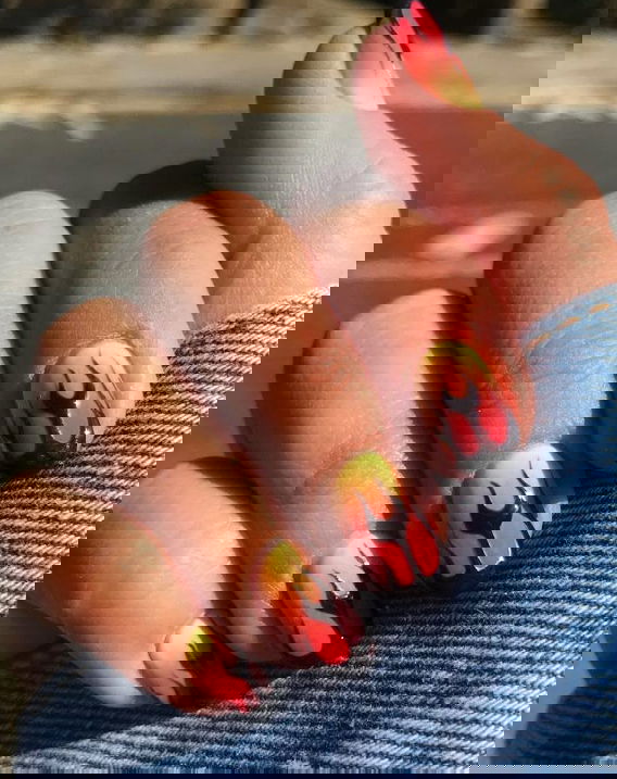 flame nails black french tips