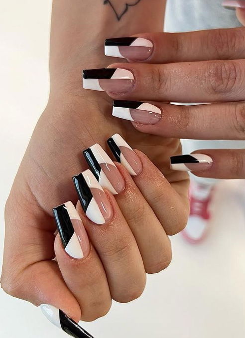 black and white french tip nails
