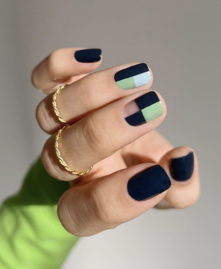 Short navy blue abstract acrylics | Live That Glow Short navy blue abstract acrylics
