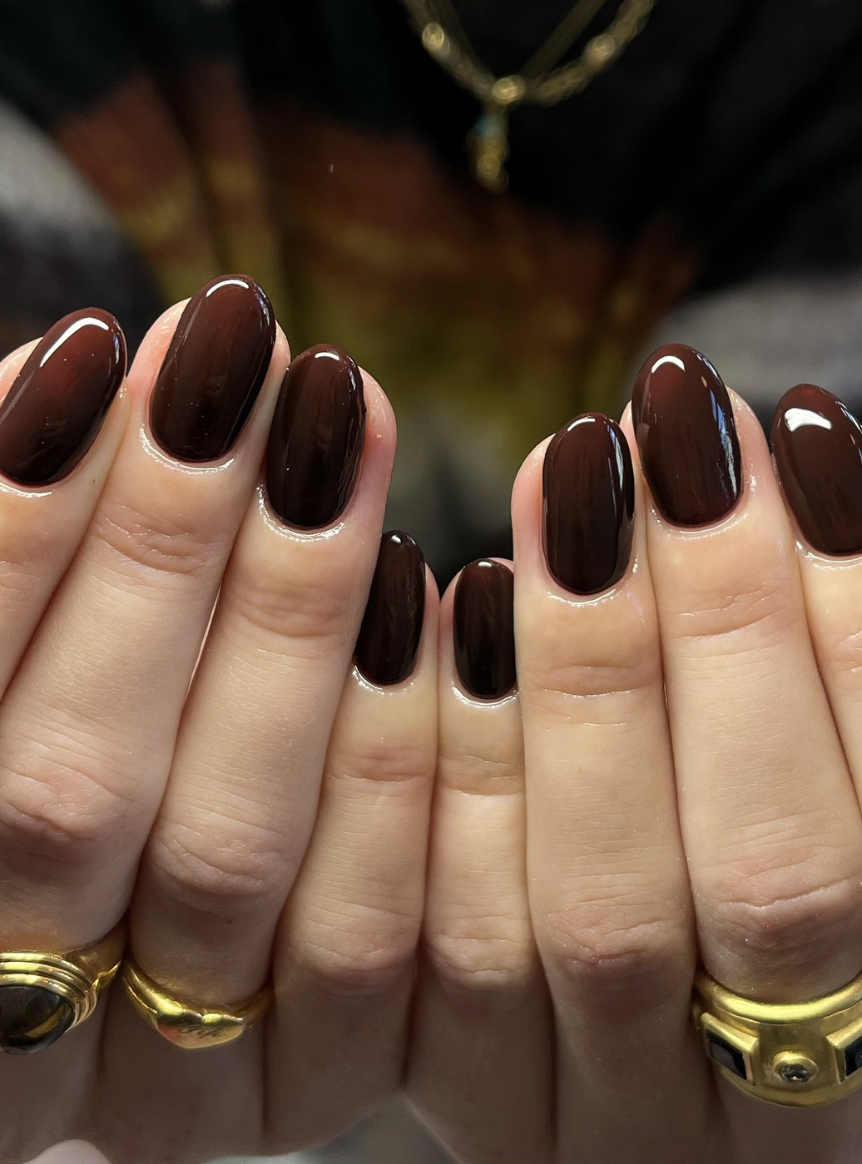 Chocolate brown almond nails | Live That Glow Chocolate brown almond nails